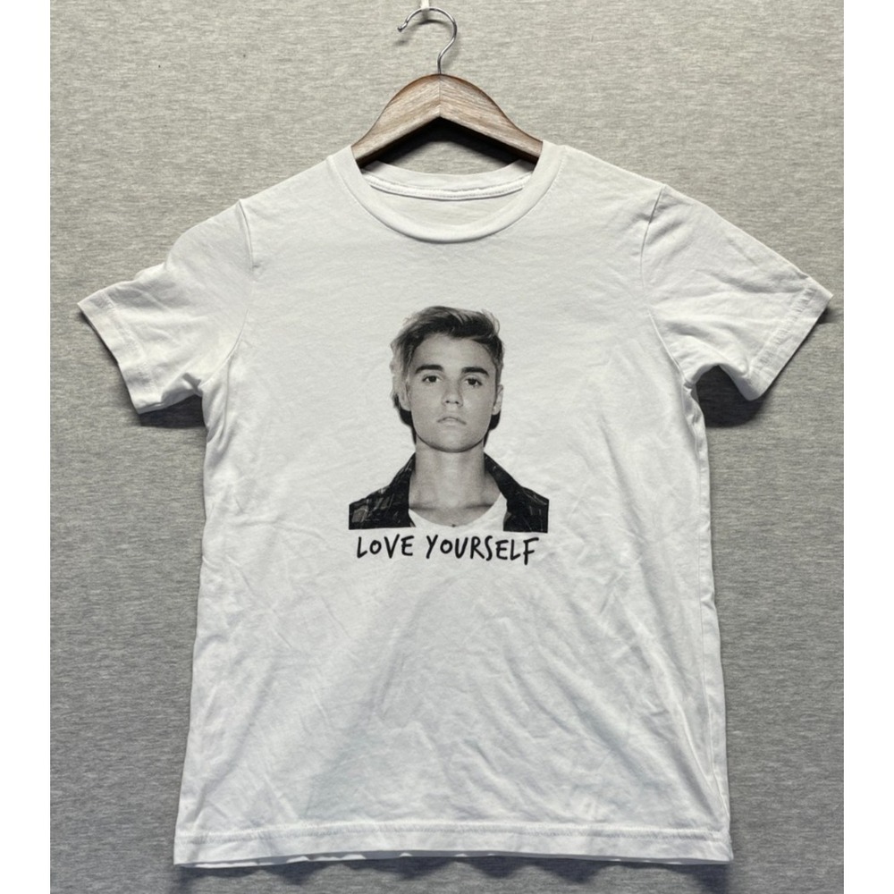 Love Yourself Crop T-Shirt Womens XS White Justin Bieber Graphic Everyday Wear